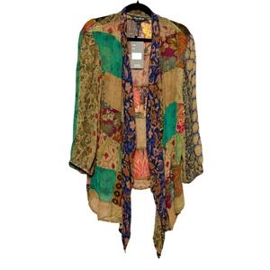 NWT Young Threads Boho Patchwork Kimono Duster Women Sz L Artsy Indie Fairycore
